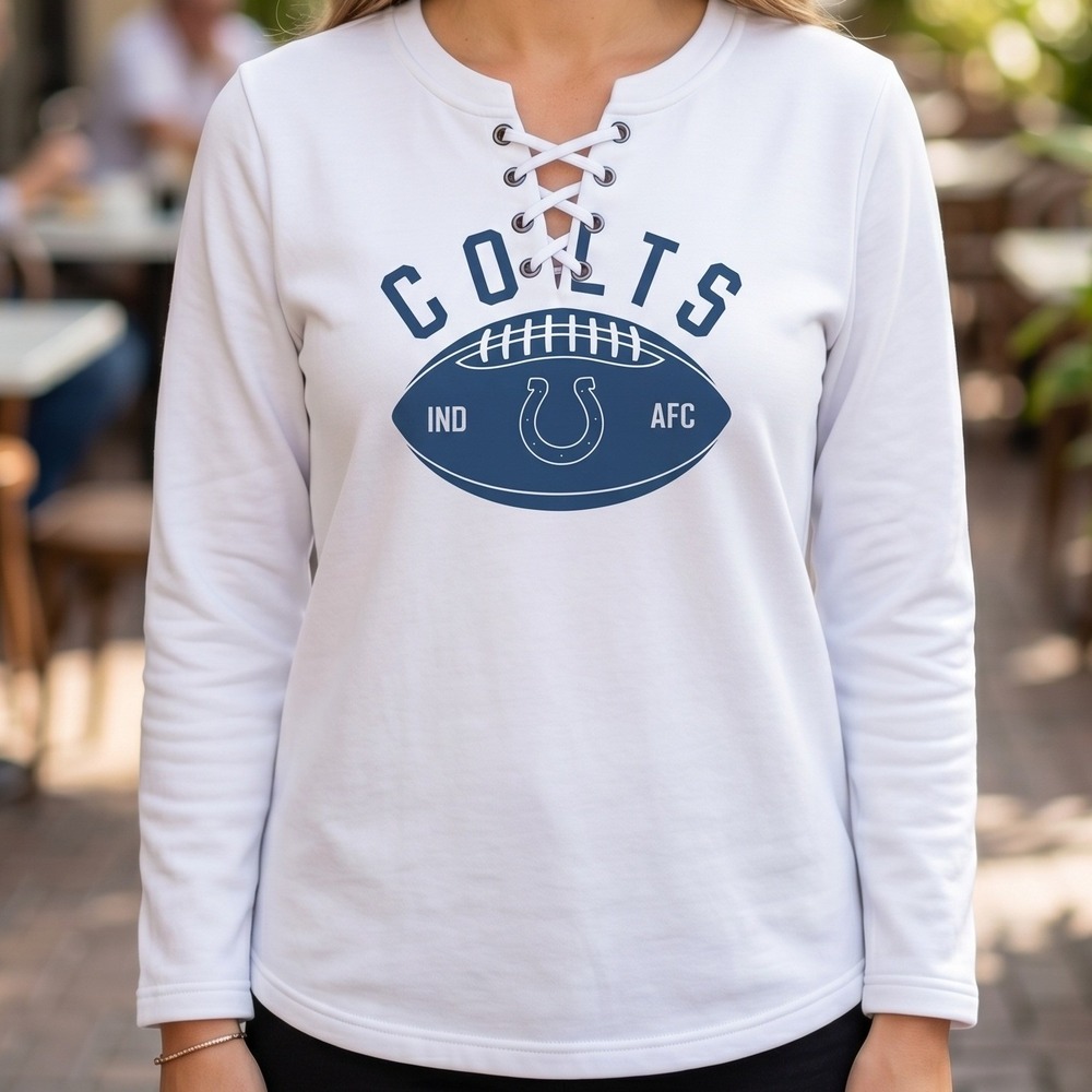 NFL Team‎ Apparel Indianapolis Colts Womens White Lace Up Graphic Sweatshirt L